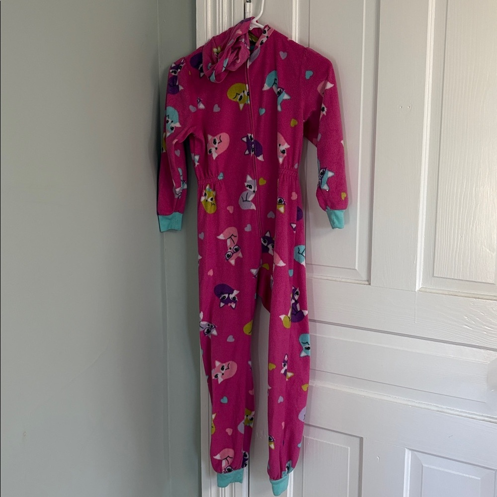 Pink‎ Fleece Fox footsie pajama One Piece Zip Up Size Small 7/8